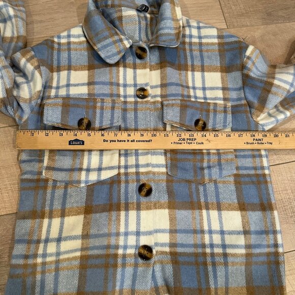 ZAFUL WOMENS BLUE TAN BUTTON UP SHACKET JACKET US 6 MEDIUM - Picture 4 of 7